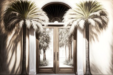 voluminous ghost palms on door sashes with doorway, created with generative ai - obrazy, fototapety, plakaty