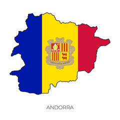 Andorra map and flag. Detailed silhouette vector illustration