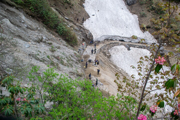 Pathway for pilgrims rebuilt after kedarnath disaster. Kedarnath was devastated on June 2013 due to landslides and flash floods that killed more than 5000 people in Uttarakhand.