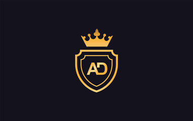 AD Crown and shield symbol icon. royal luxury shield monogram ad