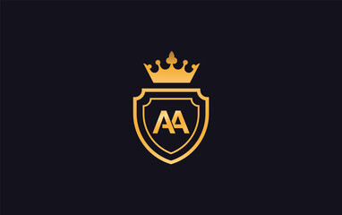 AA Crown and shield symbol icon. royal luxury shield monogram aa