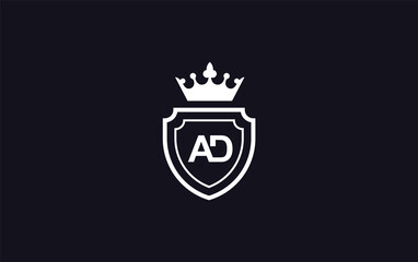 AD Crown and shield symbol icon. royal luxury shield monogram ad