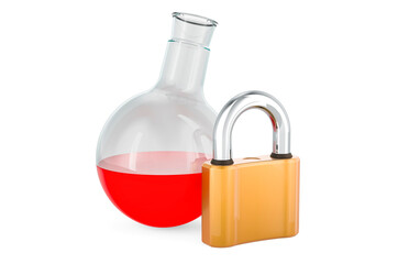 Chemical flask with padlock, 3D rendering