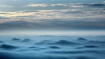 Fototapeta na wymiar A calming sky of soft blue clouds and mist Generative AI