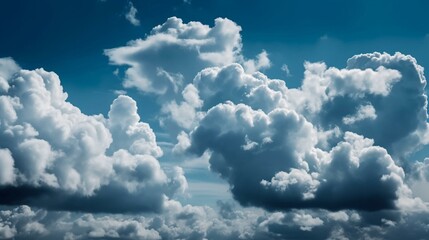Naklejka na ściany i meble A serene blue sky with white fluffy clouds and a subtle bokeh effect Generative AI