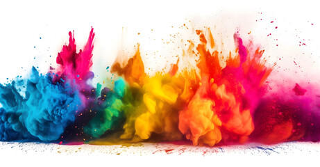 Fototapeta na wymiar Colorful rainbow holi paint powder explosion panorama - Generative AI