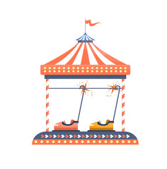 Bumper cars, dodgems in the amusement park isolated. Bumping cars flat vector illustrations.