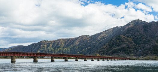 日本　京都府宮津市にある京都丹後鉄道の由良川橋梁