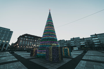 illuminated christmas tree on the town square