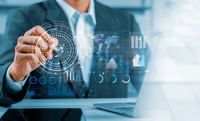 Businessman analyze big data and marketing strategies. chart data exchange Financial information on...