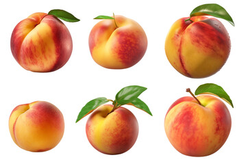 A collection of six different peaches on a transparent background, Generative AI