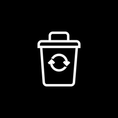 Black line Recycle bin with recycle symbol icon isolated  on black
