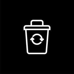 Black line Recycle bin with recycle symbol icon isolated  on black