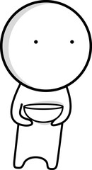 A cartoon of a man holding a bowl of food. 
