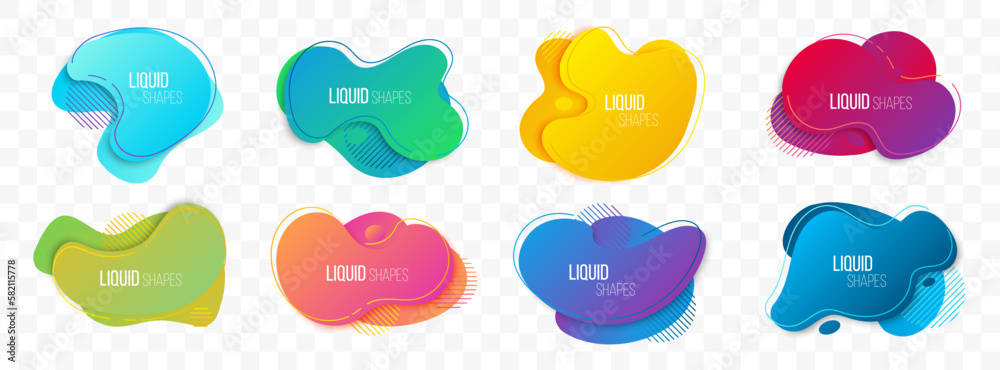 Poster Set of liquid shapes element with shadow. Fluid shapes collection