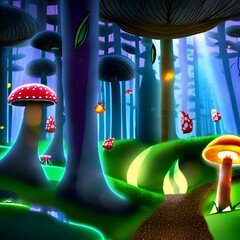 Magic mushroom forest with path