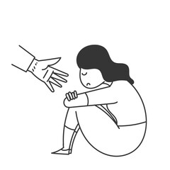 hand drawn doodle Young woman getting help and cure from stress illustration