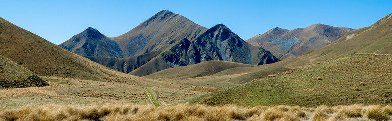 Panoramic mountain view in south island new zealand