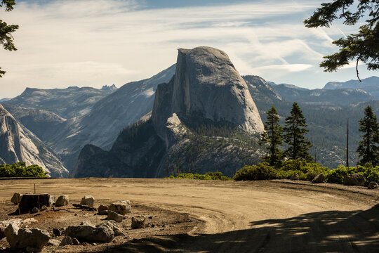 Glacier Point Road Under Construction in front of Half Dome