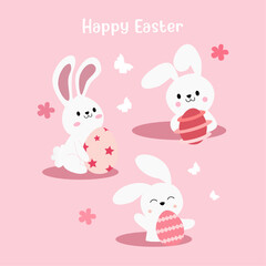 Obraz na płótnie Canvas Vector illustration of easter bunny with eggs in pink