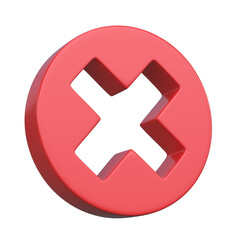 Red cross mark icon 3d rendering