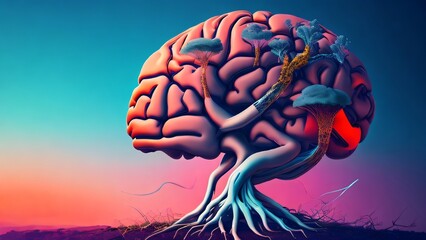 human brain model as tree - obrazy, fototapety, plakaty