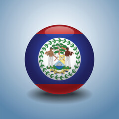 Obraz premium Belize flag. Round glossy. Isolated on color gradient background