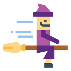 Riding a broom flat icon style