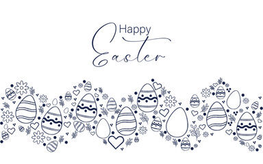 Easter background with easter egg with floral pattern. The horizontal background is great for cards, brochures, flyers, and advertising poster templates. It is a vector illustration.