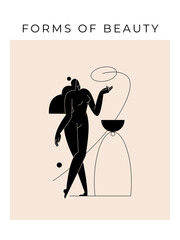 Trendy contemporary poster. Minimal female silhouette Abstract woman body feminine geometric composition. Femininity aesthetic, Mid century beauty concept for wall decor, prints. Vector illustration