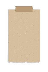 Taped vintage brown torn paper illustration template. Recycled memo note paper with adhesive tape.