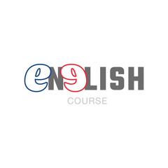 English language school logo design. Concept of replace letter 'e' and 'g' with speaking face. Vector illustration of English language school, lesson, course logo