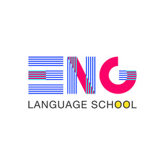 English language school logo design. Concept of Pink And Blue Cut Stripe Fashion Letter 'ENG'. Vector illustration of English language school, lesson, course logo