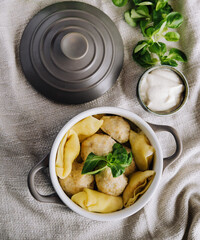 Meatballs with a white sauce. german cuisine.