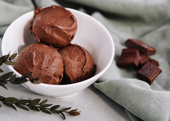 Chocolate coffee ice cream ball in a bowl