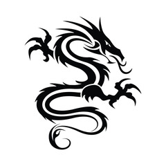 Dragon vector tattoo. Black pattern on a white background.
