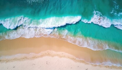 Beautiful waves wash up on the beach from drone view, made with generative ai