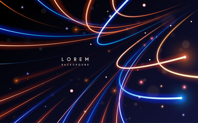 Abstract motion gold and blue light lines effect background