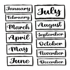 Fototapeta premium Set of hand drawn typography of months on a white background. Month hand made typography / calligraphy EPS Vector 