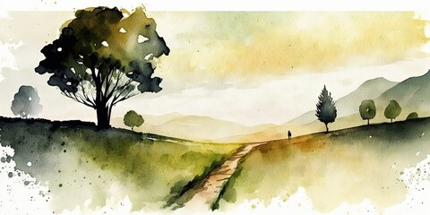 A simplistic watercolor landscape background and painting, Generative AI