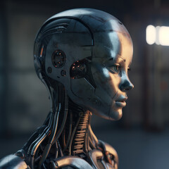 Robot woman, futuristic model. AI generative.
