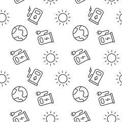 Seamless pattern of eco gas station, sun, planet. Perfect for wallpapers, covers, backgrounds, fabric, textile