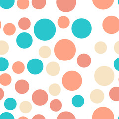 Vibrant seamless repeating pattern of orange, beige, turquoise bubbles for printing on clothes, bags, cups, wallpapers, postcards, wrappers and other surfaces