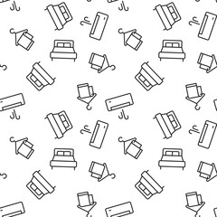 Seamless pattern of bed, towel, air conditioning made of line icons