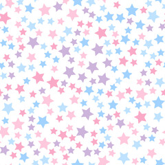 Seamless repeating pattern of pink, blue, purple stars for fabric, textile, papers and other various surfaces