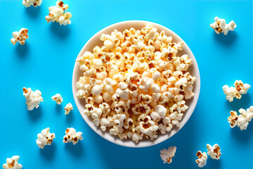 popcorn on blue background