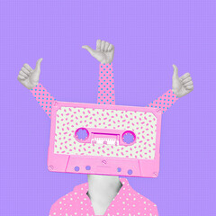 Fashion Retro Cassette Minimal art collage. Vintage lover