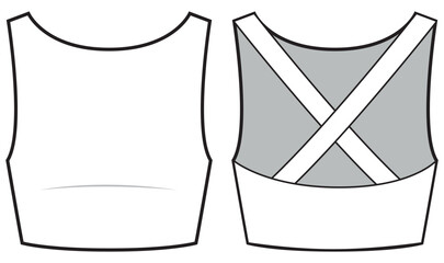 womens reversible crop top flat sketch vector illustration technical cad drawing template