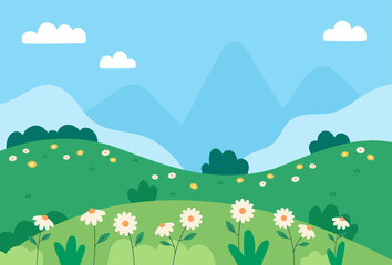 Fototapeta na wymiar Flat design of natural spring landscape background vector illustration