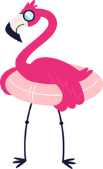 Flamingo on lifebuoy with cocktail
